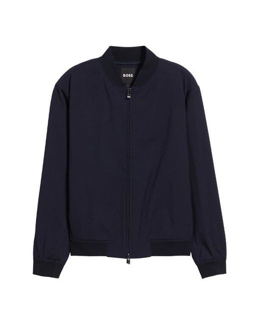 Boss Blue Hanry Stretch Virgin Wool Blend Bomber Jacket for men