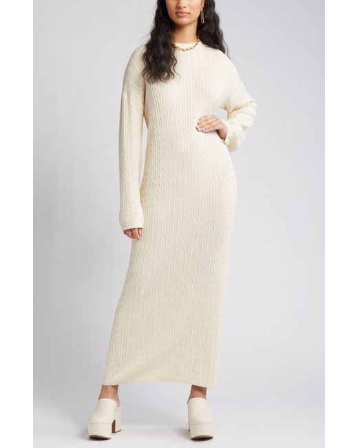 Vero Moda Monica Long Sleeve Cable Stitch Maxi Sweater Dress in White | Lyst