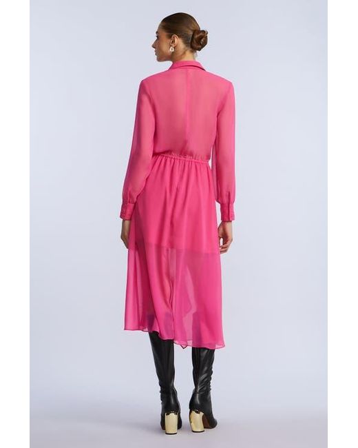 BCBGMAXAZRIA Pink Solid Ruffle Dress