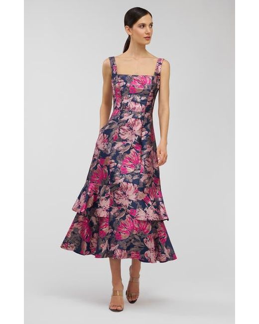 Kay Unger Multicolor Paige Metallic Floral Jacquard Cocktail Dress