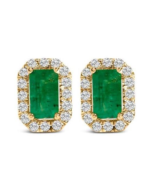 Haus of Brilliance Green 14K Emerald And 1/8 Ct Diamond Halo Octagonal Stud Earrings