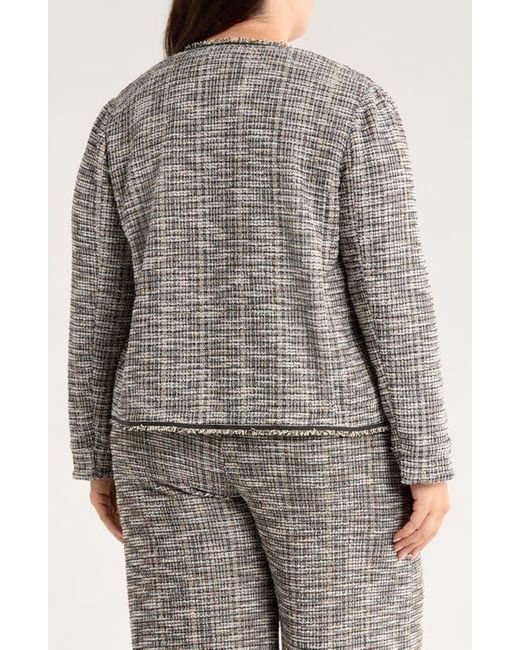 Lyssé Gray Collarless Stretch Tweed Jacket