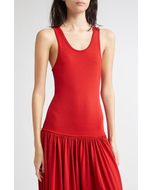 Loulou de Saison Red Jada Drop Waist Jersey Maxi Dress