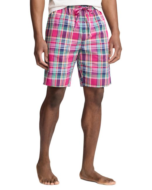 Polo Ralph Lauren Red Paloma Plaid Cotton Drawstring Pajama Shorts for men