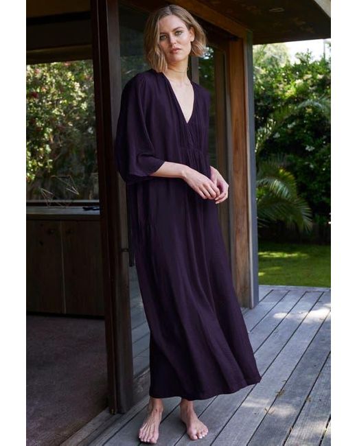 ocean + main Blue Cupro Rouched Front Caftan