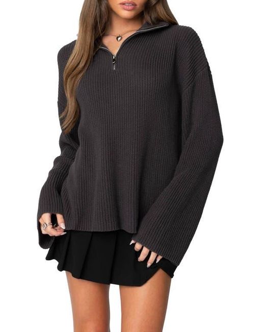 Edikted Amour High Neck Oversize Half Zip Knit Pullover in Black Lyst