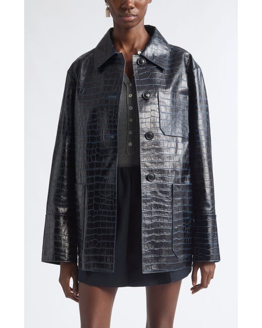 Nackiyé Black Croc Embossed Leather Jacket