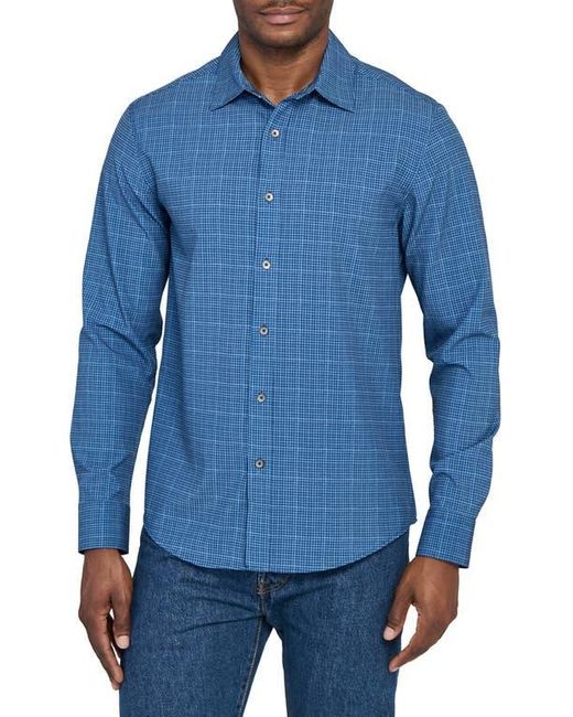W.r.k. Blue Slim Fit Square Geo Print Performance Button-Up Shirt for men