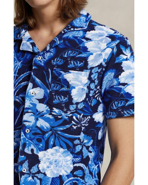 Polo Ralph Lauren Blue Floral Terry Cloth Camp Shirt for men