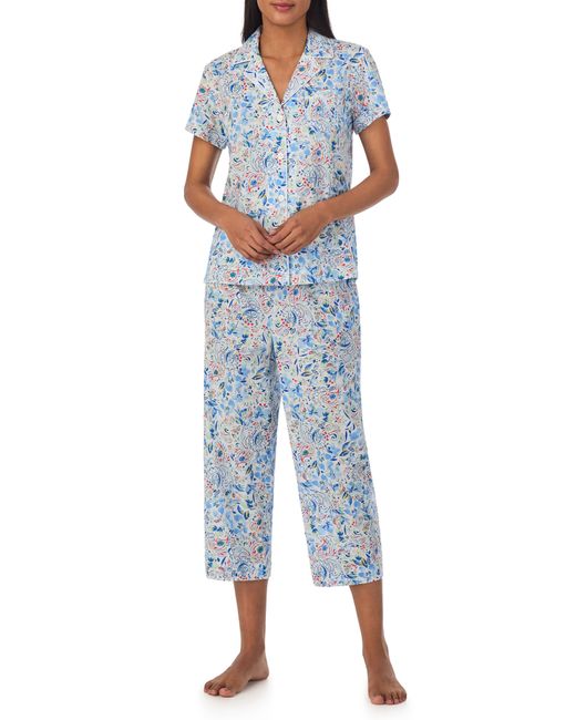 Lauren by Ralph Lauren Blue Knit Crop Cotton Blend Pajamas