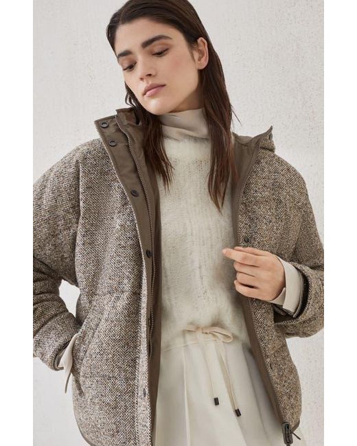 Brunello Cucinelli Gray Flecked Chevron Down Jacket
