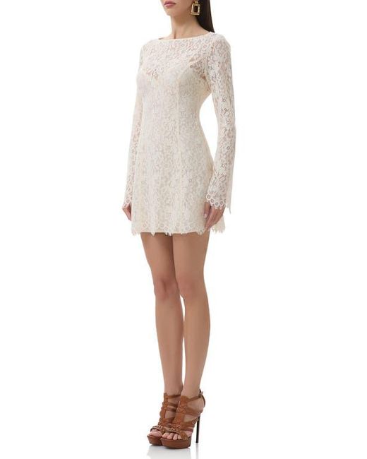 AFRM Natural Milana Long Sleeve Lace Minidress