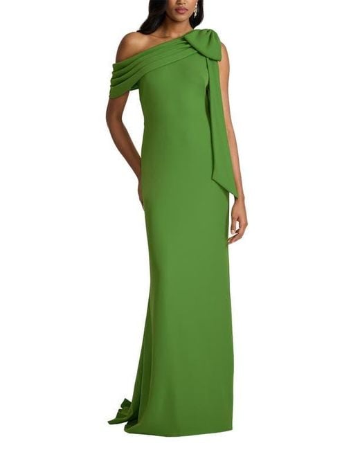 Tadashi Shoji Green One-Shoulder Crepe Column Gown
