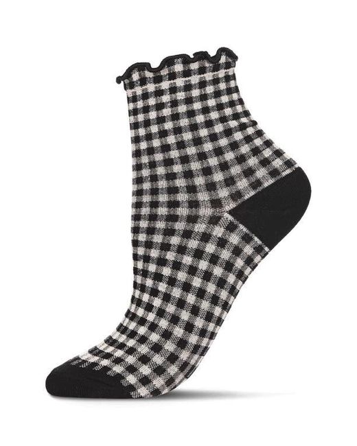 Memoi Black Gingham Ankle Socks