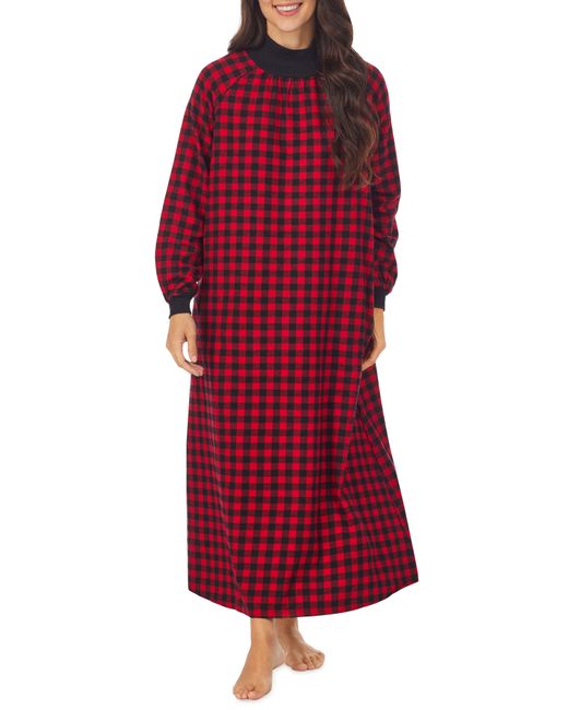 Lanz of Salzburg Red Mock Neck Long Sleeve Flannel Nightgown