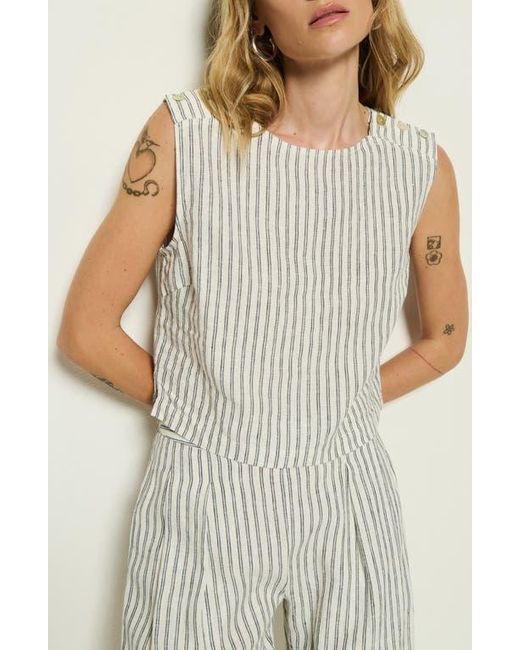 Nation Ltd Blue Cara Stripe Button Shoulder Linen Tank