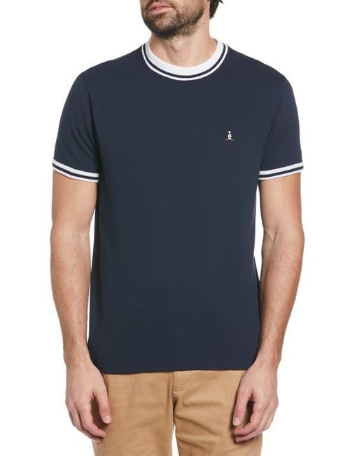 Original Penguin Blue Slim Fit Piqué Knit Ringer T-Shirt for men