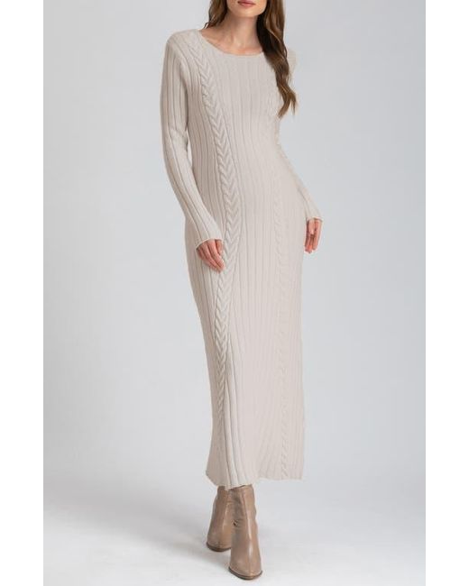 Pietro Brunelli Women's White Long Sleeve Mixed Stitch Maternity Midi  Sweater Dress