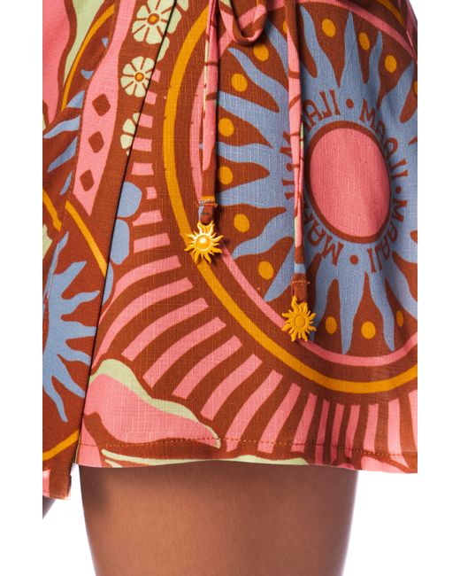 Maaji Orange Zaria Print Faux Wrap Cover-up Skirt