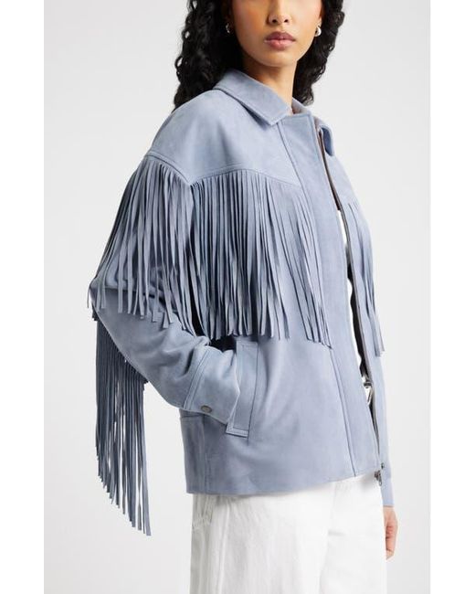 Open Edit Blue Fringe Suede Jacket