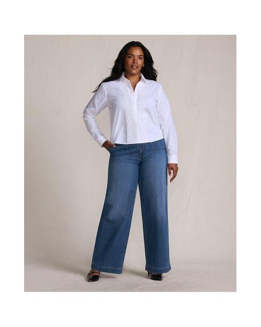 Lands' End Blue Petite Soft Denim High Rise Wide Leg Top Stitch Trousers