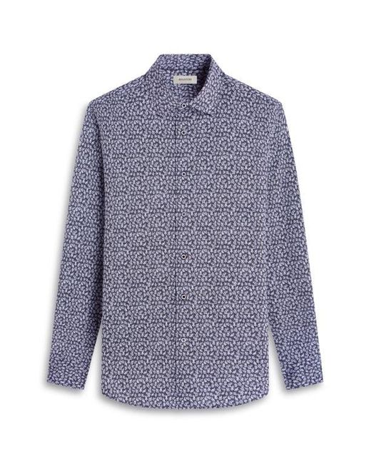 Bugatchi Blue James Ooohcotton Leaf Print Button-Up Shirt for men