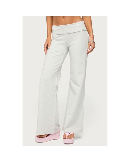 Edikted White Sequin Foldover Sweatpants
