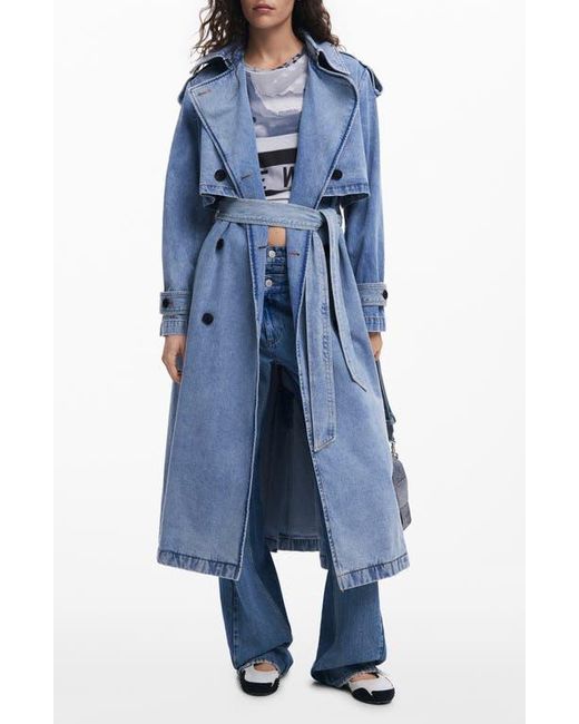 Desigual Blue Denim Trench Coat