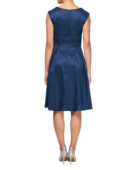 Alex Evenings Blue Floral Sequin Shoulder A-line Dress