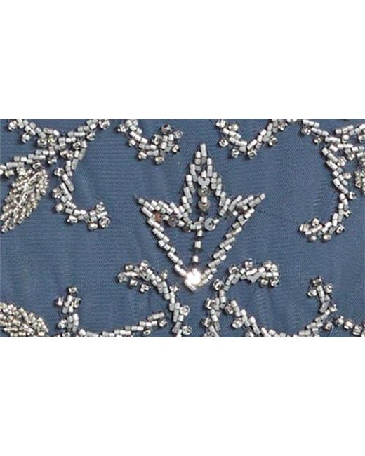 Pisarro Nights Blue Beaded Mesh Column Gown