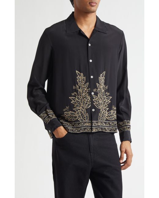 Bode Black Beaded Epoque Silk Button-Up Shirt for men
