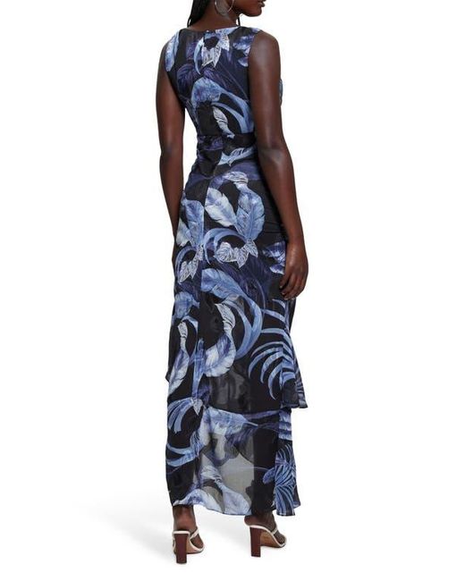 Guess Women's Red Ava Ruched Ruffle Sleeveless Maxi Dress - coffeafoods.com