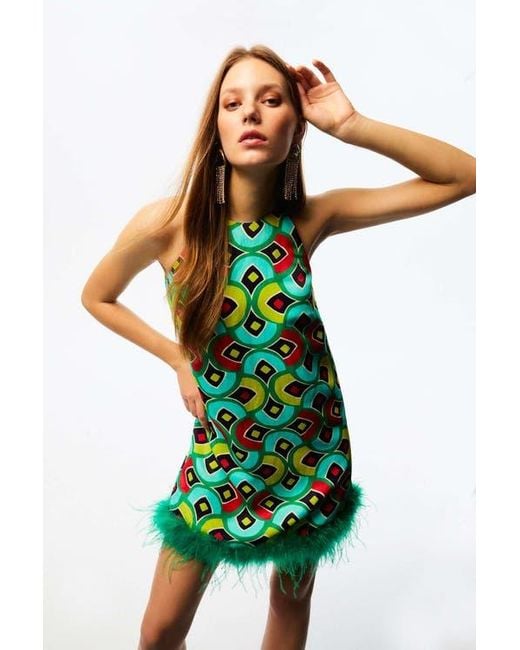 Nocturne Feather Boa Mini Dress in Green Lyst