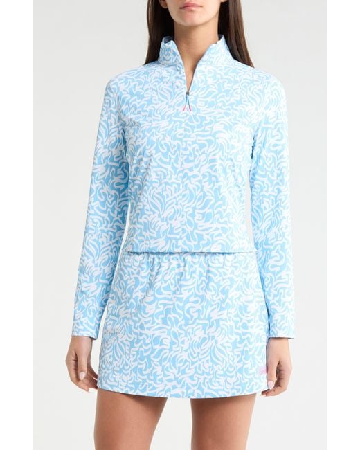 G/FORE Blue Scribble Print Quarter Zip Golf Sweatshirt