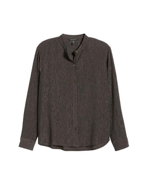 Eileen Fisher Black Crinkled Mandarin Collar Button-Up Shirt