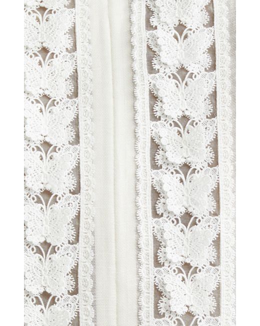 Zimmermann White Butterfly Lace Linen & Silk Top