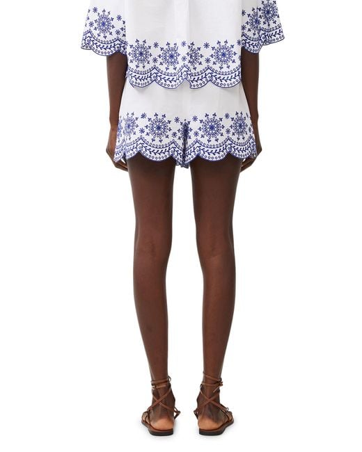 French Connection Blue Alissa Embroidered Cotton Shorts