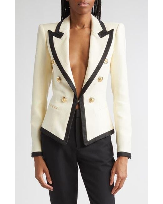 Balmain Women's White Two-Tone Basket Weave Fitted Jacket