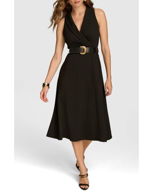 Donna Karan Black Sleeveless Belted A-Line Dress