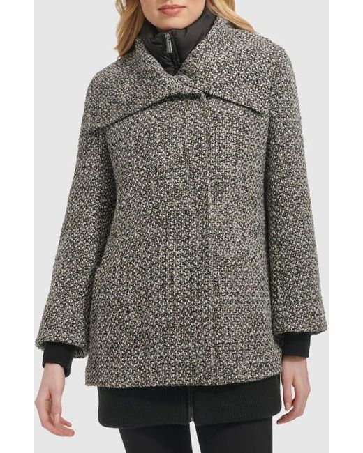 Kenneth Cole Gray Wool Blend Tweed Coat With Quilted Insulated Liner