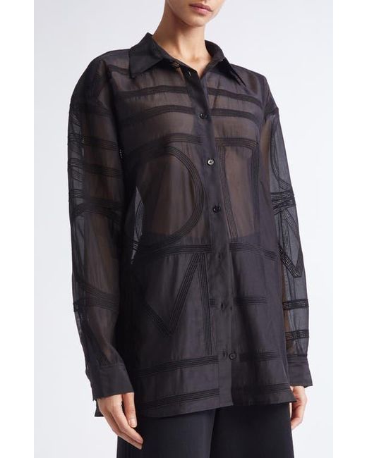 Totême  Black Embroidered Organic Cotton & Silk Monogram Oversize Button-Up Shirt