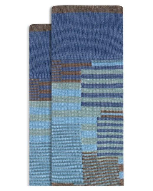 Bugatchi Blue Geo Pattern Mercerized Cotton Blend Dress Socks for men