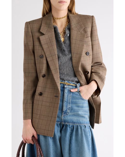 Chloé Multicolor Check Double Breasted Wool Blazer