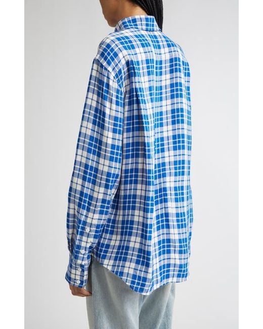 Proenza Schouler Blue Bronwen Plaid Hammered Viscose Button-Up Shirt