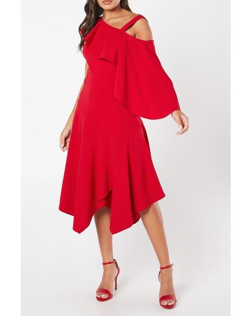 Coast Red One Shoulder Ruffle Crepe Midi Dress