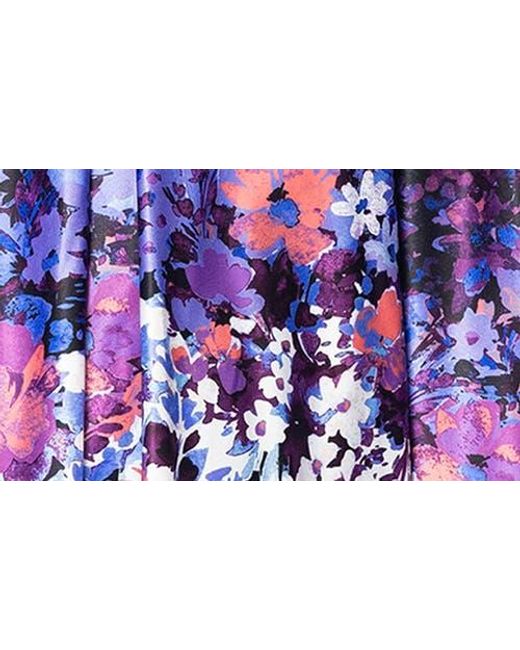 Betsy & Adam Purple Ombré Floral Strapless High Low Ball Gown