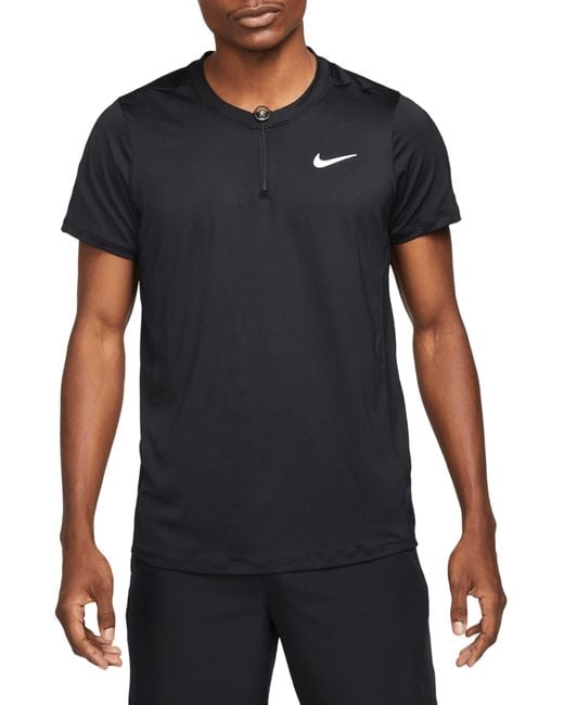 Nike Black Court Dri-fit Advantage Tennis Half Zip Short Sleeve Top for men