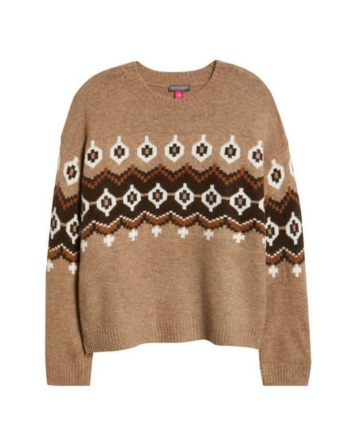 Vince Camuto Natural Fair Isle Crewneck Sweater