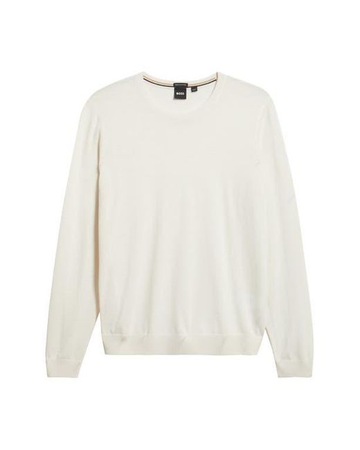 Boss White Leno Slim Fit Wool Crewneck Sweater for men