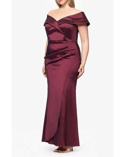 Xscape Evenings Red Andie Off The Shoulder Ruffle Taffeta Gown